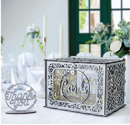 OurWarm Silver Wedding Card Box for Wedding Reception, Wooden Card Boxes with Light, Gift Card Box Money Holder with Lock for Reception Anniversary Shower Rustic Wedding Decorations Birthday Graduation OurWarm Silver Wedding Card Box for Wedding Reception, Wooden Card Boxes with Light, Gift Card Box Money Holder with Lock for Reception Anniversary Shower Rustic Wedding Decorations Birthday Graduation