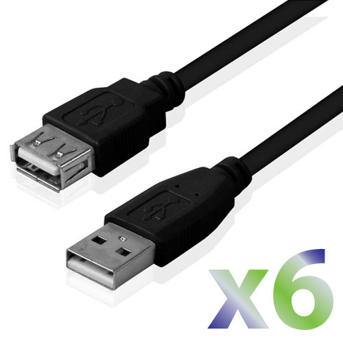 Exian USB Extension Cable 1M 6/PKG Black
