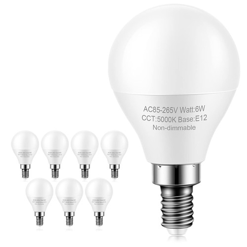 8 Pack E12 Ceiling Fan Light Bulbs, 60W Equivalent, Daylight White 5000K, Small Base LED Candelabra Light Bulb, Bright A15 LED Bulb, 120V, Non-dimmable