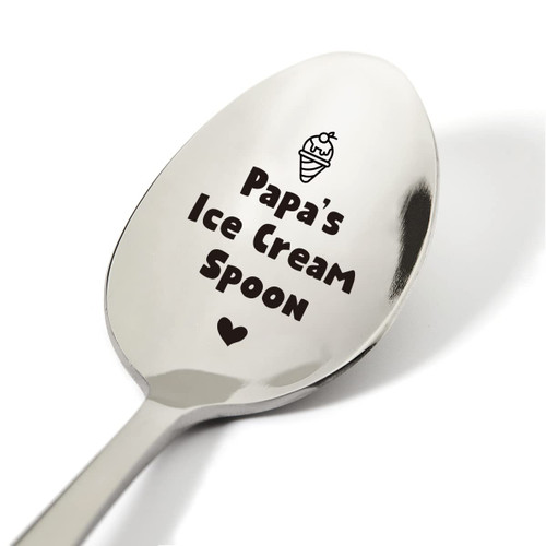 Papa Gift Ideas Funny Papa's Ice Cream Spoon Engraved Stainless Steel Present, Novelty Ice Cream Lovers Food Gifts for Men Birthday Xmas, 7.5"
