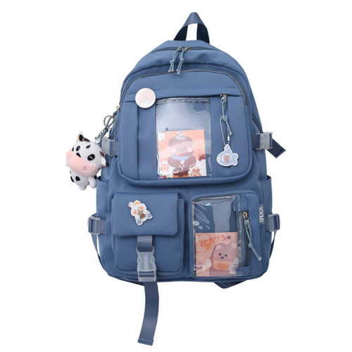 GGOOB Kawaii Backpack with Pins Kawaii School Backpack Cute Aesthetic Backpack Cute Kawaii Backpack for School (Blue,With Accessories)