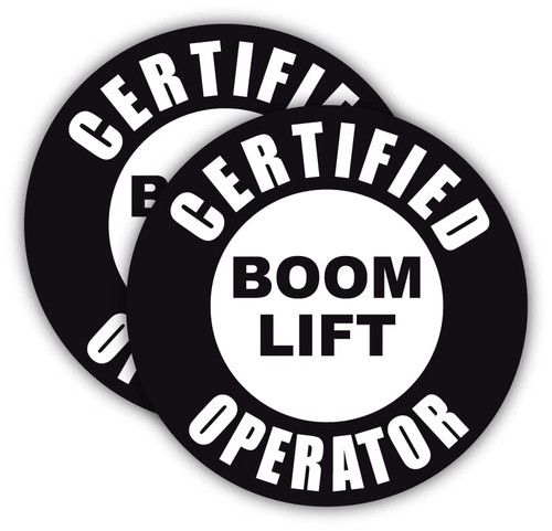 (Pair) Reflective Certified Boom Lift Operator Hard Hat Sticker/Helmet Decal Label Lunch Tool Box Decal (Black)