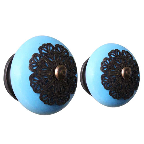 Indian Shelf 2 Pieces Cabinet Knob | Strewn Flat Kitchen Drawer Knobs | Turquoise Dresser Knobs Farmhouse Style | Ceramic Dresser Hardware Pulls and Knobs | Drawer Pulls for Dresser | Bathroom Knobs