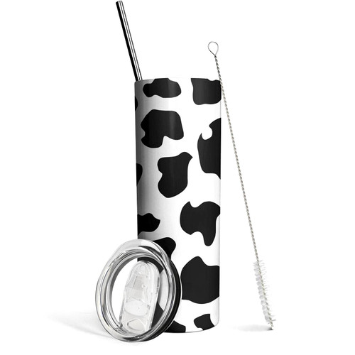 Cow Print Tumbler with Lid and Straw-Stainless Steel Insulated Thermal-Slim Cows Skinny Tumbler-Cow Print Decor-Cow Gifts for Women-Cow Tumbler-Cow Stuff-Birthday Gifts for Women Mom-20 oz Tumbler