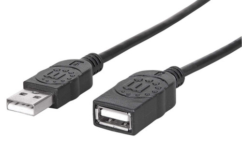 Manhattan 308519 Hi-Speed USB Extension Cable, USB 2.0, Type-A Male to Type-A Female, 480 Mbps, 1 m (3 ft.), Black