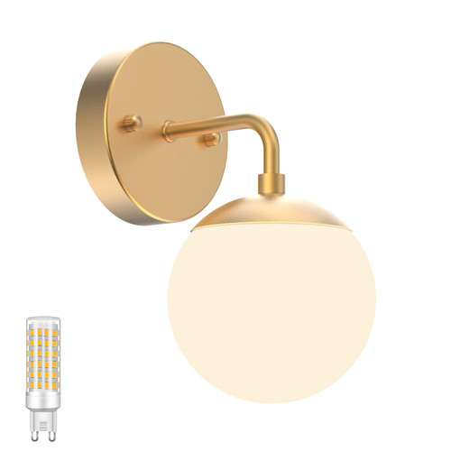 Tipace Gold Wall Sconce 1 Light,Mid Century Modern Globe Wall Sconce, Gold Wall Light for Restaurant Living Room Bedside Stairs Bathroom Mirror(3000K G9 Bulbs Include) Tipace Gold Wall Sconce 1 Light,Mid Century Modern Globe Wall Sconce, Gold Wall Light for Restaurant Living Room Bedside Stairs Bathroom Mirror(3000K G9 Bulbs Include)