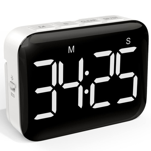 VOCOO Magnetic Kitchen Timer for Cooking with Count Up Countdown, Digital Timer Battery Powered with Large Display, 2 Brightness and Volume Levels for Classroom, Teacher, Kids (Cool White)
