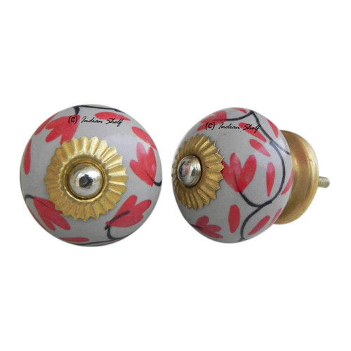 Indian Shelf 4 Pieces Cabinet Knobs Bulk | Amaryllis Chest of Drawer Knobs | Dresser Knobs Wood Grey | Knobs and Pulls Ceramic | Pulls for Dresser Drawers | Decorative Knobs