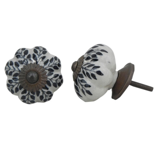 Indian Shelf 10 Pieces Door Knobs for Kitchen Cabinets | Leaf Chest of Drawer Knobs | Dresser Knobs Kids Black | Bathroom Vanity Knobs and Pulls Ceramic | Pull Drawer | Western Door Knobs