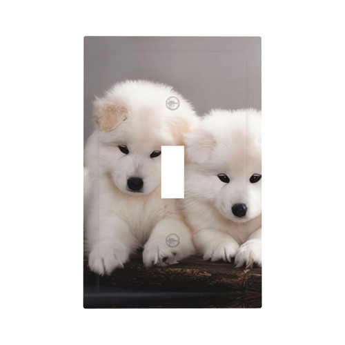 Little White Dogs Pattern Wall Plate Cover 1 Gang Wall Plate Single Gang Light Switch Cover Electrical Receptacle Plug Covers Outlet Switch Cover for Electrical Outlets Decor