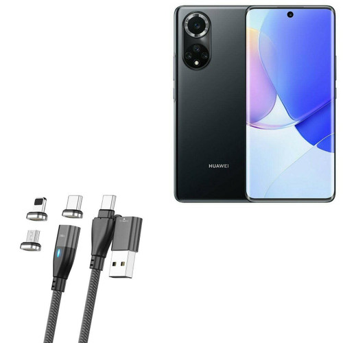 BoxWave Cable Compatible with Huawei nova 9 (6.57 in) - MagnetoSnap PD AllCharge Cable (100W), Magnet PD 100W Charging Cable USB Type-C Micro USB for Huawei nova 9 (6.57 in) - Jet Black