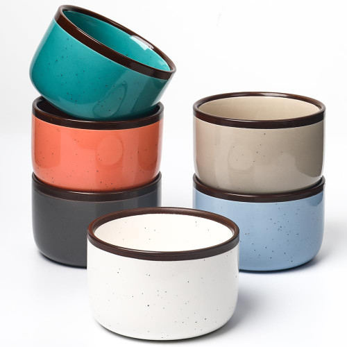 Ramekins 6 oz Ceramic Ramekins Oven Safe Creme Brulee Ramekins For Souffle, Serving Dip, Custard, Ice Cream Souffle Dish For Baking Set of 6 Small Bowls, Multicolor