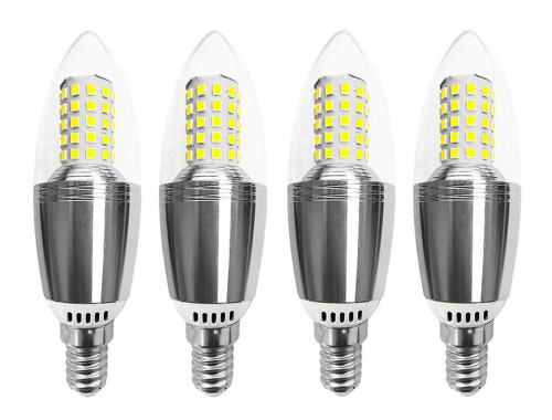 E14 LED Corn Bulbs 12W(100W-120W Incandescent Bulbs Equivalent) E14 Base Candelabra Light Bulbs 12 Watt LED Candle Bulbs,Daylight White 6000K, Non-Dimmable,Stripe Silver Surface,Pack of 4