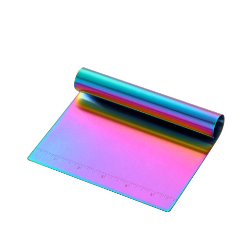 Dough Pastry Cutter Bench Scraper & Chopper Stainless Steel Mirror Polished with Measuring Scale Multipurpose Cake Pizza Cutter Pastry Bread Separator Scale Knife Rainbow