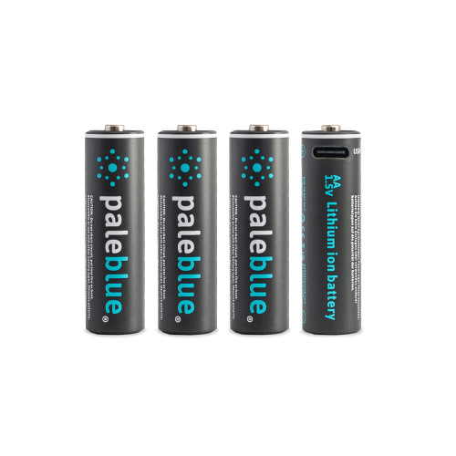 USB Rechargeable AA Batteries by Pale Blue, Lithium Ion 1.5v 1700 mAh, Charges Under 1 Hours, Over 1000 Cycles, 4-in-1 USB-A to USB-C Charging Cable, LED Charge Indicator, 4-Pack USB Rechargeable AA Batteries by Pale Blue, Lithium Ion 1.5v 1700 mAh, Charges Under 1 Hours, Over 1000 Cycles, 4-in-1 USB-A to USB-C Charging Cable, LED Charge Indicator, 4-Pack