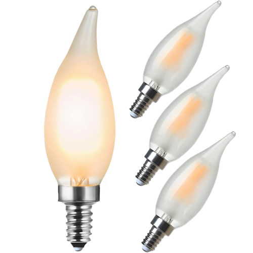 Seigun E12 LED Candelabra Bulb,4Watt Vintage Edison Style Light Bulbs, 40 Watt Equivalent,2700K Warm Soft White 400LM, E12 Base Dimmable LED Candle Bulbs, C35 Frosted Glass Flame Shape Bent Tip (4)
