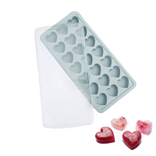 Heart-Shaped Ice Cube Trays With Lid- 21 Holes Silicone Heart Ice Cube Tray with Lid, BPA Free and Dishwasher Safe, Mini Heart Shape Ice Cube Mold, Easy to Remove With Lid