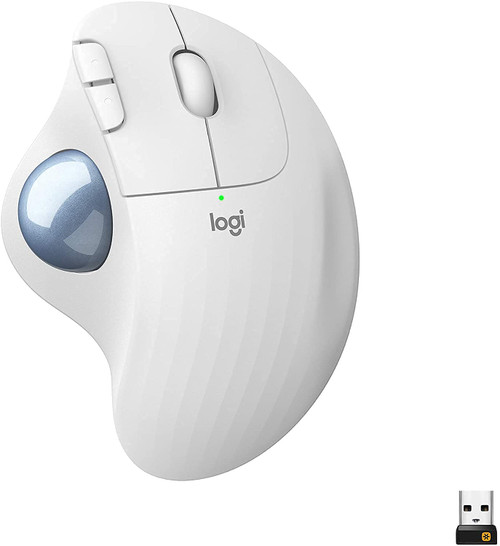 Logitech Ergo M575 Wireless Trackball Mouse, Easy Thumb Control, Precision and Smooth Tracking, Ergonomic Comfort Design, Windows/Mac, Bluetooth, USB - Off White (Renewed)