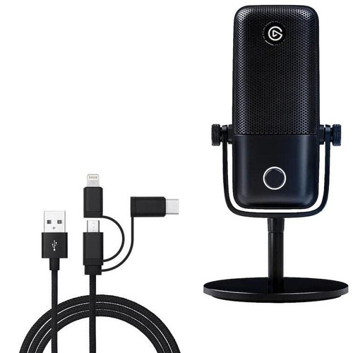 BoxWave Cable Compatible with Elgato Wave:1 - AllCharge 3-in-1 Cable for Elgato Wave:1 - Jet Black