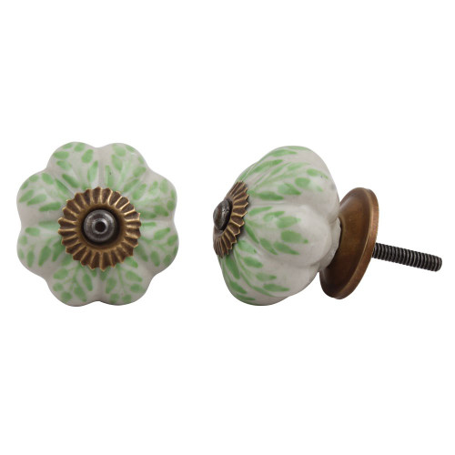IndianShelf 2 Pack Vintage Drawer Pulls & Knobs for Dresser|Floral One Hole Cabinet Pulls|Kitchen Door Knobs Green|Cabinet Knobs for Bathroom Ceramic|Bathroom Drawer Knobs|Furniture Knobs for Dresser