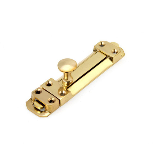 Renovators Supply Manufacturing Door Lock Latch 4.5 in. Brass Slide Bolt Latch with Mounting Hardware