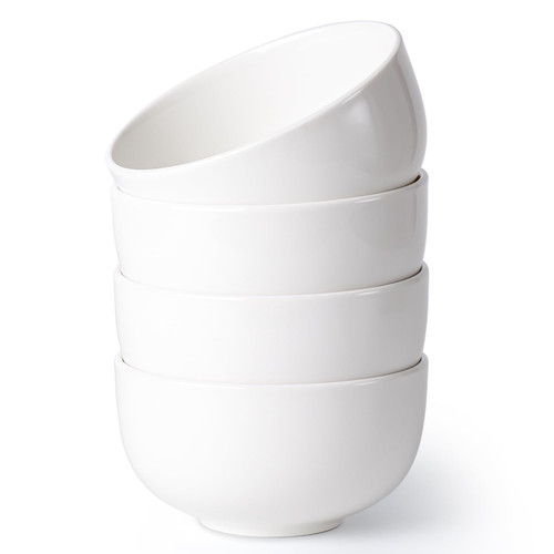 HOKELER 6 Inch Ceramic Cereal Bowls, 26 Ounces Soup Bowls Set of 4, Ceramic White Bowls for Kitchen, Pasta Oatmeal Salad Noodle Bowls, Microwave and Dishwasher Safe
