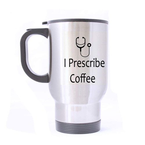 Artsbaba Travel Mug I Prescribe Coffee Stainless Steel Mug With Handle Travel Coffee/Tea/Water Mug, Silver 14 oz Artsbaba Travel Mug I Prescribe Coffee Stainless Steel Mug With Handle Travel Coffee/Tea/Water Mug, Silver 14 oz