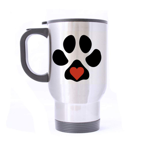 Artsbaba Travel Mug Love Paw Stainless Steel Mug With Handle Travel Coffee/Tea/Water Mug, Silver Family Friends Birthday Gifts 14 oz Artsbaba Travel Mug Love Paw Stainless Steel Mug With Handle Travel Coffee/Tea/Water Mug, Silver Family Friends Birthday Gifts 14 oz
