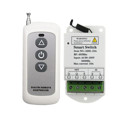 Qiulaofu Motor Wireless RF Remote Control Switch AC 110V 220V 10A 2CH High Power Roller Shutter Door Electric Curtain Remote Forwards Reverse, 433MHz Relay Light Controller (Latching + Stop Mode)