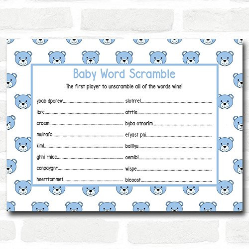 Boys Blue Teddys Baby Shower Games Word Scramble Cards