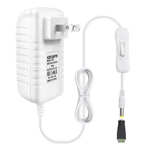 12V 3A 36W LED Strip Power Supply with On and Off Switch, AC/DC Switching Power Adapter, 100-240V to 12V Wall Wart Transformer for LED Strip Light 5.5/2.1 DC Female Barrel Connector to Screw Adapter