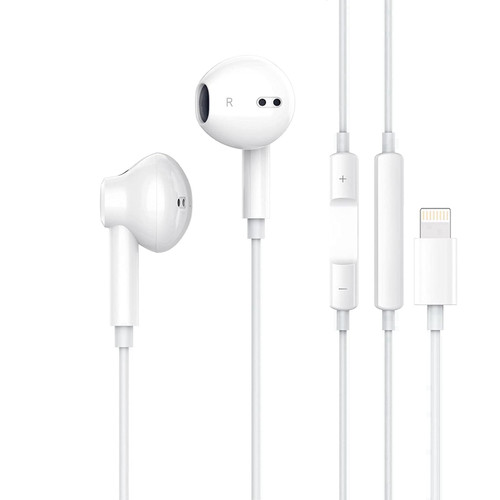 Apple Earbuds with Lightning Connector [Apple MFi Certified] Wired Earphones (Built-in Microphone & Volume Control) Noise Canceling Isolating Headphones for iPhone 14/13/12/11/SE/X/XR/XS/8/7