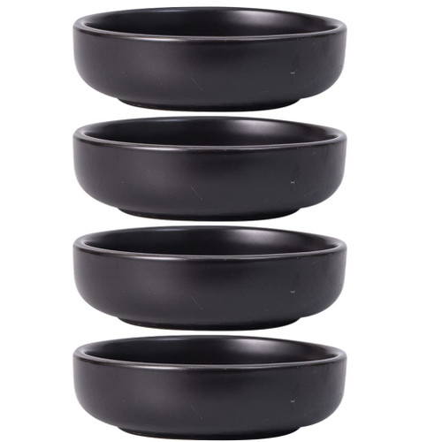 BESTonZON 4pcs Matte Ceramic Soy Dipping Dish Japanese Style Porcelain Sauce Dish Mini Side Seasoning Bowl Sushi Soy Dipping Bowls for Ketchup Condiment Bbq Sauce Seasoning Honey Mustard (black)
