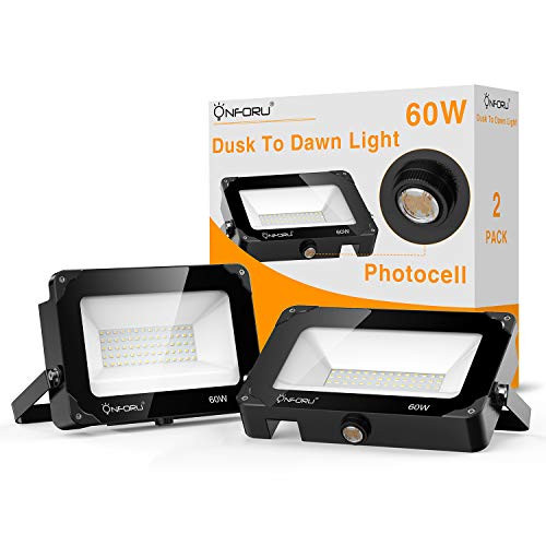 Onforu 2 Pack 60W Dusk to Dawn LED Security Lights (Photocell Included), IP66 Waterproof, 5000K Daylight White, 6000lm Super Bright Outdoor Landscape Flood Light for Entryways, Stairs, Yard, Garage Onforu 2 Pack 60W Dusk to Dawn LED Security Lights (Photocell Included), IP66 Waterproof, 5000K Daylight White, 6000lm Super Bright Outdoor Landscape Flood Light for Entryways, Stairs, Yard, Garage