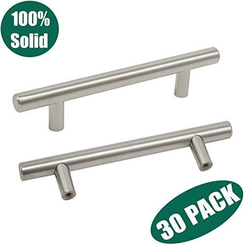 (30 Pack) Probrico Solid Stainless Steel 3-3/4" Hole Centers Brushed Nickel Kitchen Cabinet Pulls Euro Bar Pulls Modern Drawer Dresser Cabinet Handles Furniture Cabinet Hardware,6" Overall Length