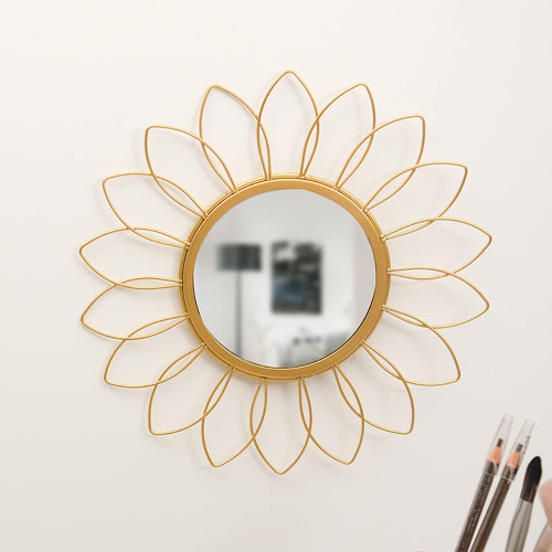 KKTAPOS Gold Mirrors for Wall - Metal Sunburst Wall Mirror Room Decor & Home Decor, Boho Mirror Wall Decor Gifts for Women & Moms (Small, Flower)