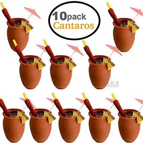 Cantarito De Barro 12 Oz Jarrito Loco Traditional Authentic Margarita Michelada Mexican Lead Free Red Clay ((10) Cantaritos)