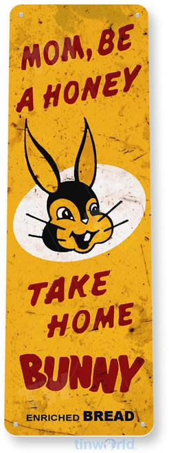 Tinworld Tin Sign Bunny Bread Retro Rustic Kitchen Cottage Farm Bakery Bread Metal Sign Decor B756