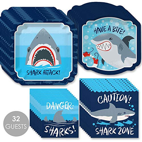 Shark Zone - Jawsome Shark Party or Birthday Party Tableware Plates and Napkins - Bundle for 32