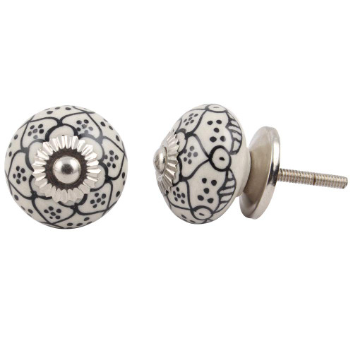 Indian Shelf 2 Pieces Dresser Drawer Knobs Vintage | Flower Nursery Dresser Knobs | Black Pull Door Knob | Ceramic Door and Drawer Pulls | Vintage Knobs | Knobs for Bathroom Cabinets