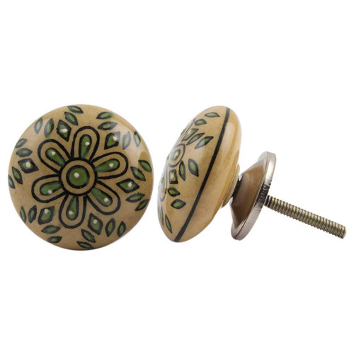 Indian Shelf 8 Pieces Door Knobs for Kitchen Cabinets | Floral Kitchen Drawer Knobs | Green Dresser Hardware Knobs | Ceramic Dresser Knobs and Pulls | Cabinet Bar Pulls | Furniture Knobs