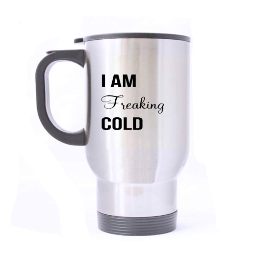 Artsbaba Travel Mug I Am Freaking Cold Stainless Steel Mug With Handle Warm Hands Travel Coffee/Tea/Water Mug, Silver Family Friends Birthday Gifts 14 oz Artsbaba Travel Mug I Am Freaking Cold Stainless Steel Mug With Handle Warm Hands Travel Coffee/Tea/Water Mug, Silver Family Friends Birthday Gifts 14 oz