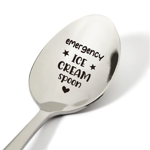 Ice Cream Lovers Gift Ideas Funny Emergency Ice Cream Shovel Spoon Engraved Stainless Steel Present, Novelty Food Gifts for Men Women Birthday Xmas, 7.5"
