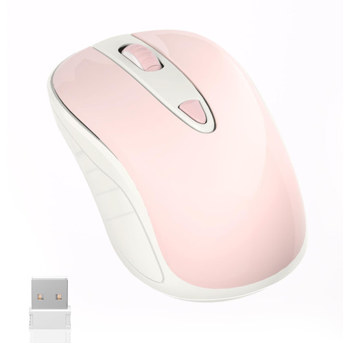 OKIMO Wireless Mouse for Laptop Computer Mouse with USB Receiver 2.4GHz Optical Tracking Computer Cordless Mouse Ergonomic Portable Mouse for PC Mac Laptop Chromebook, Pink