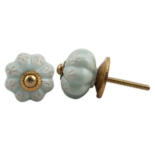Indian Shelf 2 Pieces Kitchen Door Pulls for Cabinets | Etched Door Knob | Knobs for Cabinets and Drawers Vintage Green | Unique Drawer Knobs Ceramic | Knob for Dresser | Pull Knobs for Cabinets