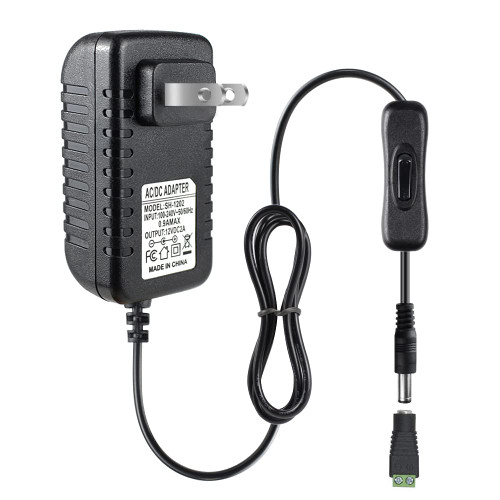 12V 2A 24W LED Power Supply with On and Off Switch, AC/DC White Switching Power Adapter, 100-240V to 12V Wall Wart Transformer for LED Strip 5.5/2.1 DC Female Barrel Connector to Screw Adapter