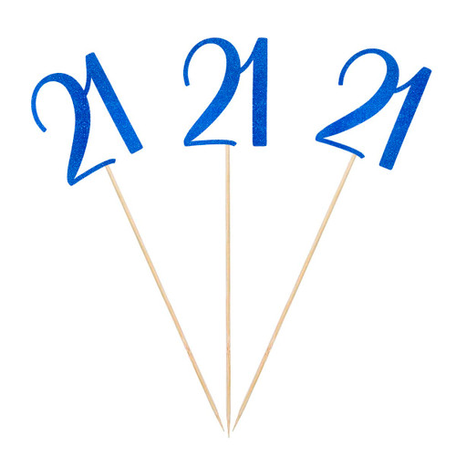 Blue Glitter 21st Birthday Centerpiece Sticks, 12-Pack Number 21 Table Topper Anniversary Party Decorations