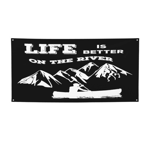 Life Is Better On The River Banners And Signs, Holiday Banner For Background Backdrop Banner For Indoor Outdoor Garden,Yard, Party Home Decorations Small