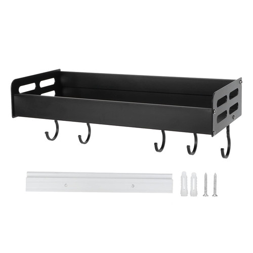 Hanging Pot Rack, Wall Mounted Pan Holder with 6 Hooks, Heavy Duty Dish Rack Cookware Organizer, Kitchen Storage Shelf for Utensils