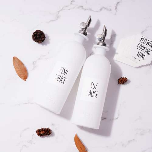 Molimoli Olive Oil Dispenser Bottle for Kitchen, Oil Dispenser w. Weighted Pourer, Glass Bottle Dispenser for Kitchen, Olive Oil Cruet, Glass Olive Oil Bottle |500ml, Set of 2